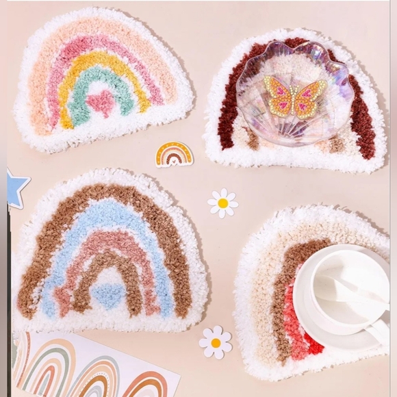 Boho Chic Drink Coasters in Pastel Rainbow Carpet Set of 4 New without Tags - Picture 11 of 11